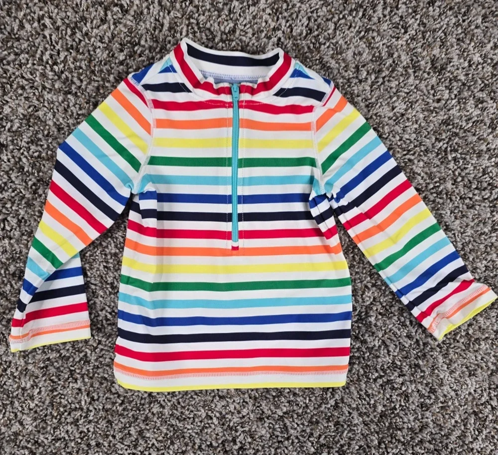 Primary Kids Baby Sz 18-24M Long Sleeve Swimsuit Rashguard Rainbow Striped